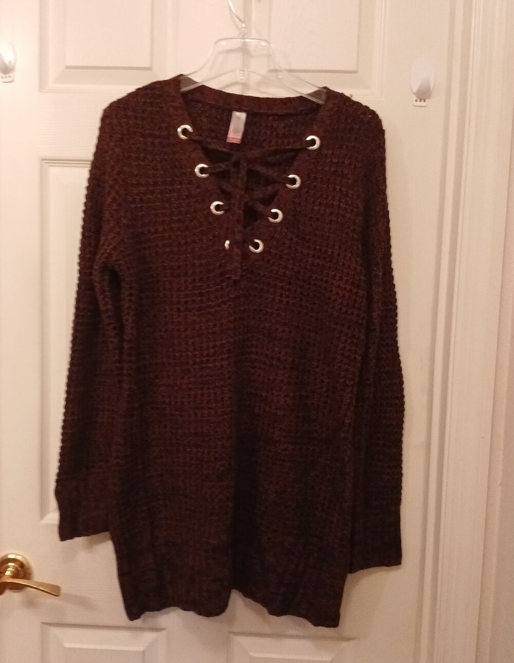 No Boundaries Burgundy Black Mottled Bulky Knit Sweater Tunic Dress Size XXL